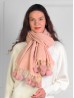 Cashmere Feeling Zig Zag & Flower Scarf with Fringes